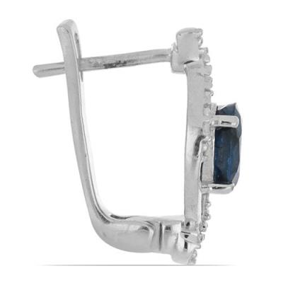 JEWELPIN OVAL BLUE SAPPHIRE HALO STUD EARRINGS WHOLESALE IN 925 STERLING SILVER